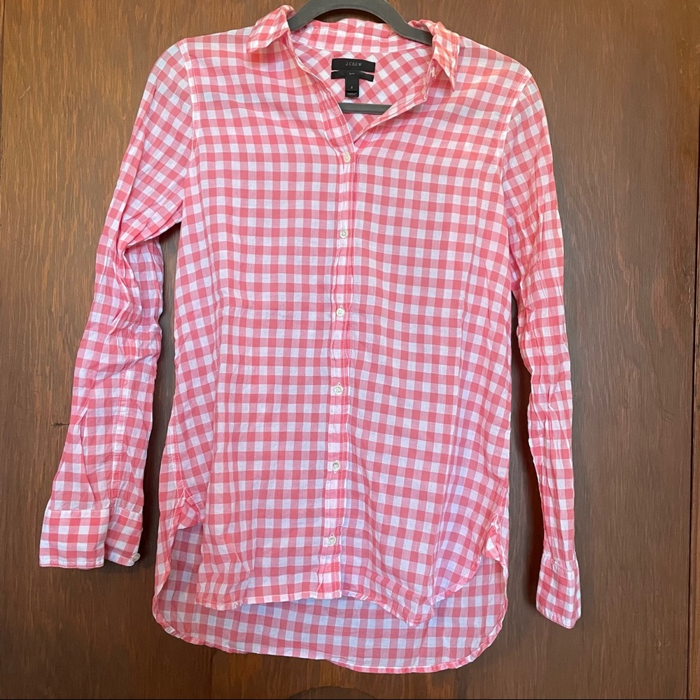 J. Crew Pink and White Gingham Button-Down Shirt